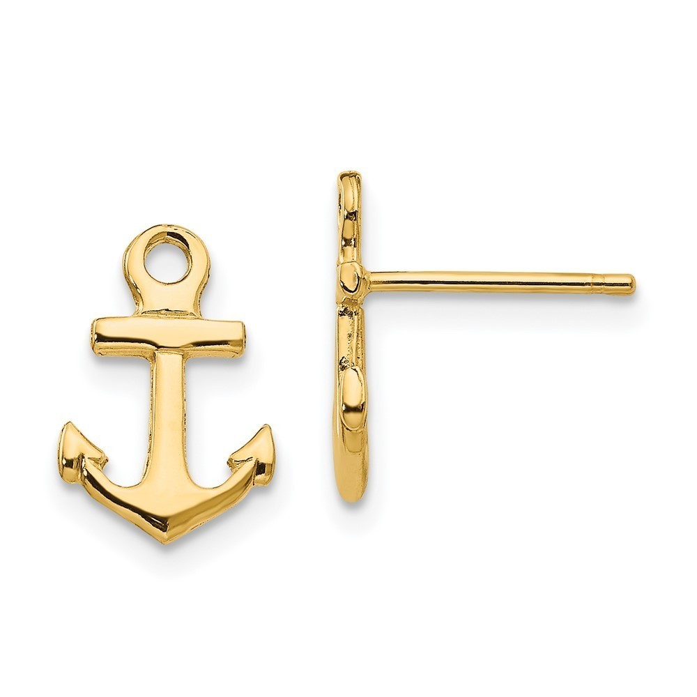 14k Yellow Gold Nautical Anchor Mini Post Earrings